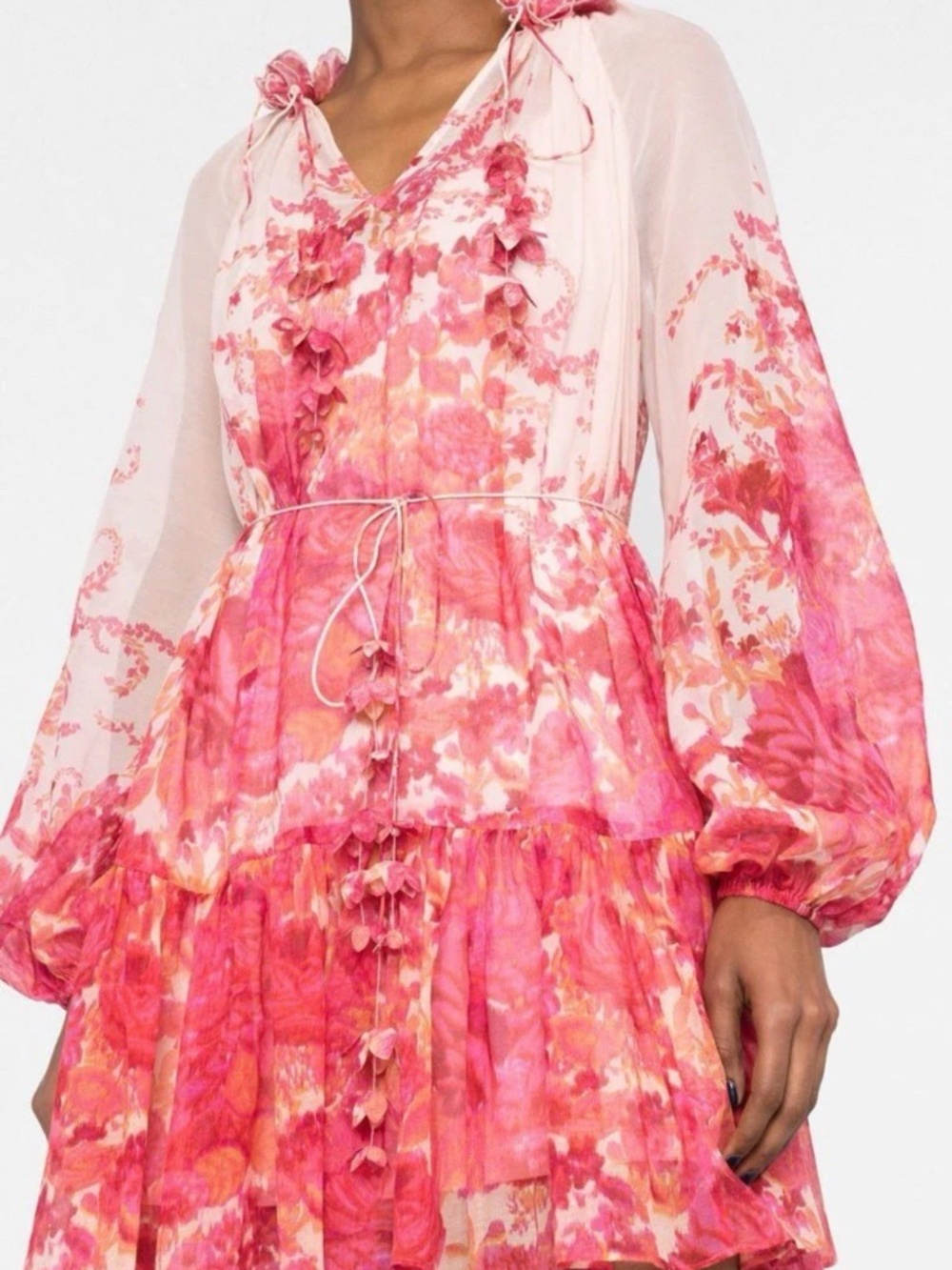ZIMMERMANN High Tide Lantern Mini Dress $1,100 Floral Ruffle Tiered 0 AU - US 4
